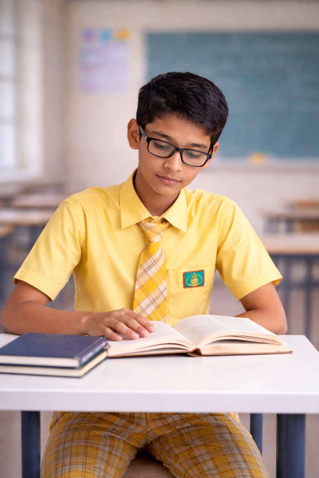 Students learning in a bright classroom